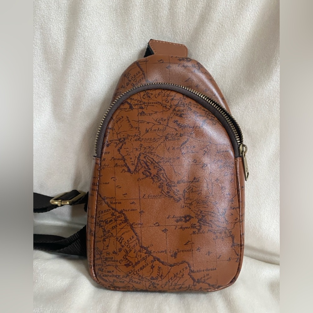 Patricia Nash map Brown Leather Crossbody Sling Bag